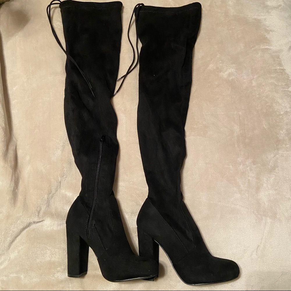 Fashion Nova knee high suede zip up boots